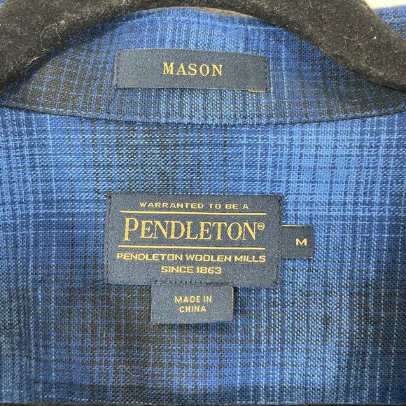 Men's Pendleton long sleeve blue plaid button down Mason shirt cotton medium - Picture 7 of 9